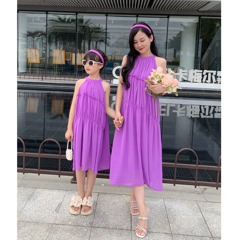 Summer Clothing Baby Girl - 女性のための紫色のバケーションドレス,母,赤ちゃん,女の子,母,娘,リゾート,ビーチ,バケーションドレス,ママと私のための服