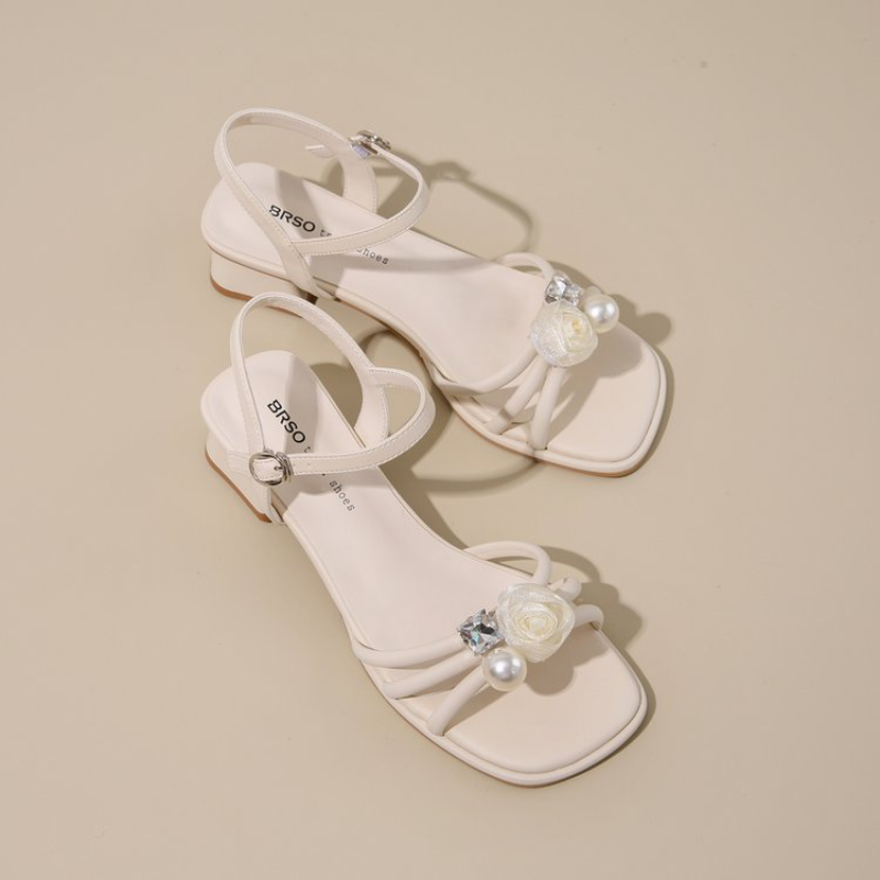 女性用スクエアオープントゥラインストーンブロックヒールサンダ - Summer Clothing Stores のレビューと価格