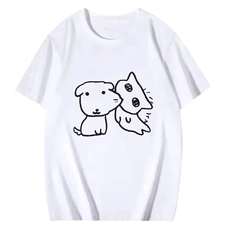 2026年新作。かわいらしいシンプルな線画の犬と猫のプリント - Summer Clothing Drawing のレビューと価格