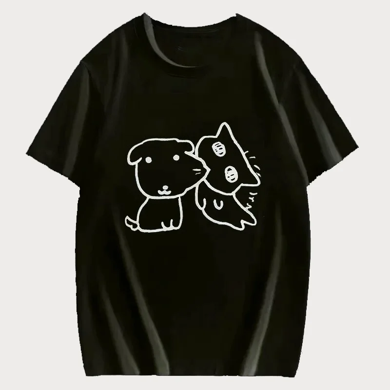2026年新作。かわいらしいシンプルな線画の犬と猫のプリント - Summer Clothing Drawing のレビューと価格
